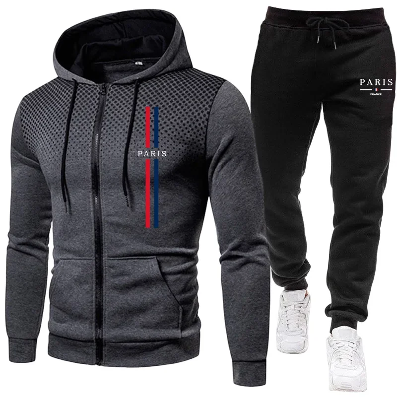 Winter Clothing For - Men sports suit zipper jacket+pants two-piece