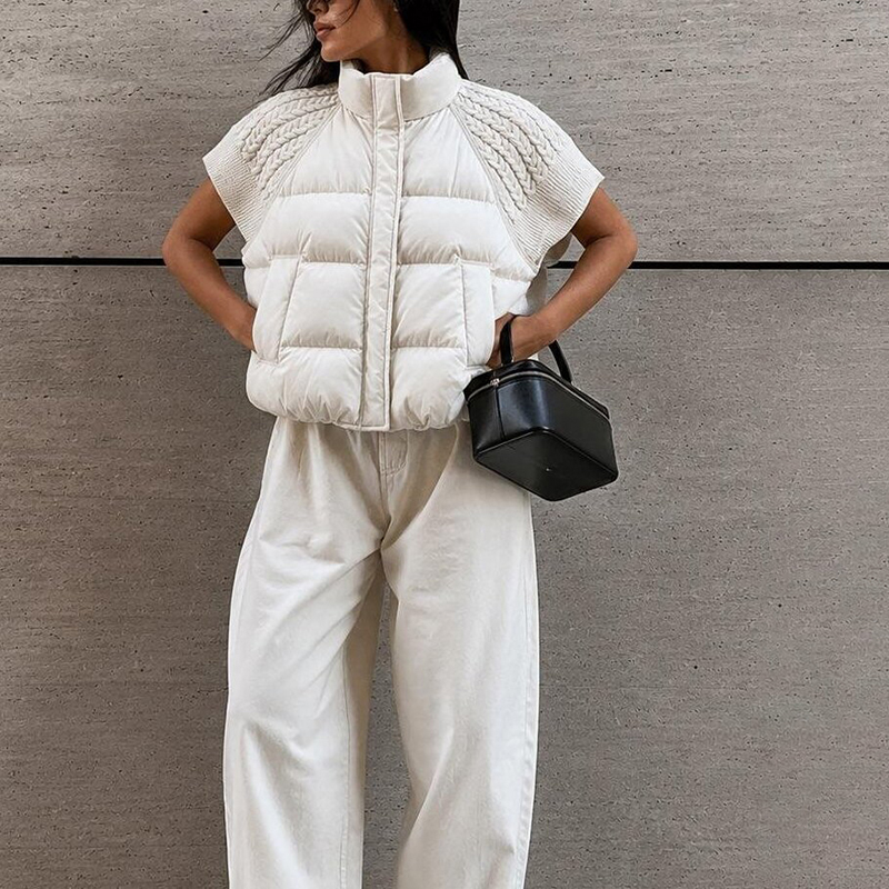 Women's Chic Cropped Puffer Ve - Padded Vest Gilet 评论和价格