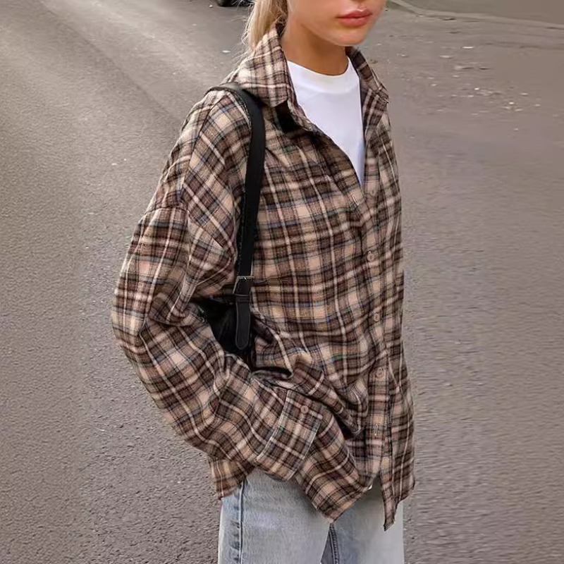 Casual Plaid Shirt Woman Loose - Winter Clothing Women Sale 评论和价格