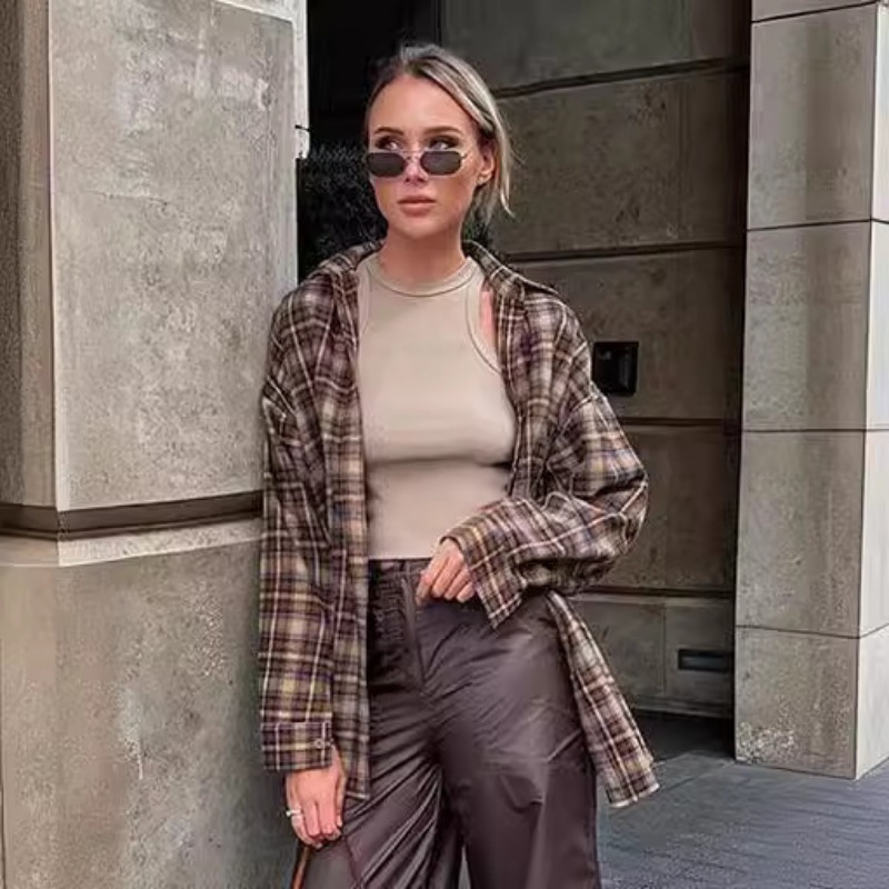 Casual Plaid Shirt Woman Loose - Winter Clothing Women Sale 评论和价格