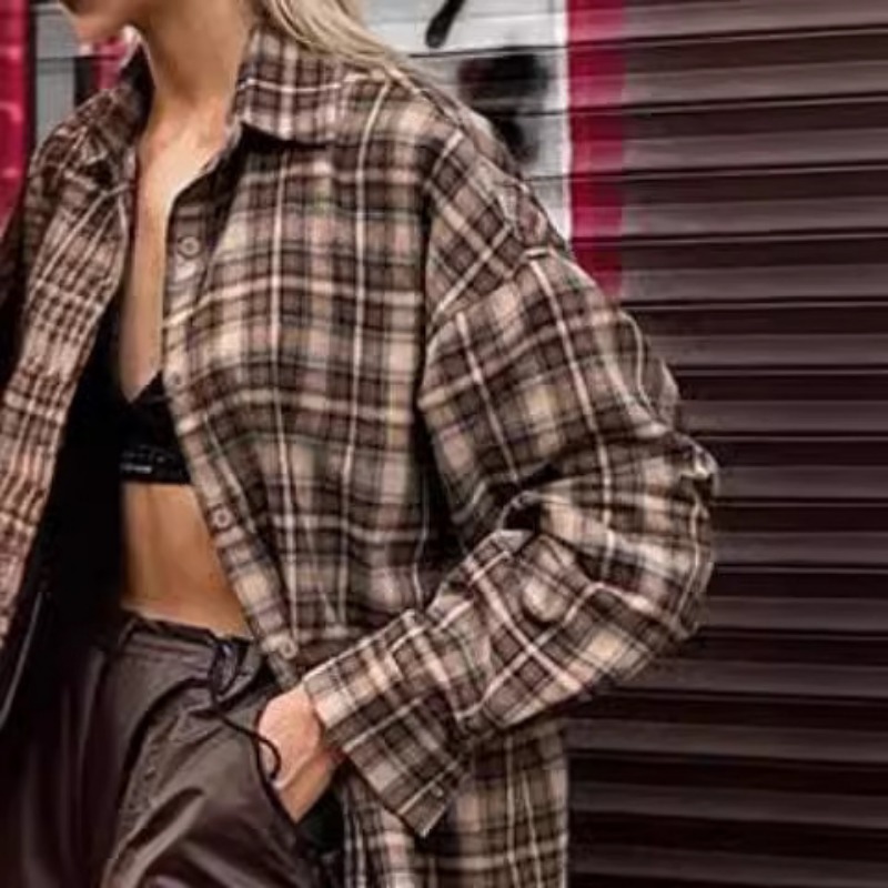Casual Plaid Shirt Woman Loose - Winter Clothing Women Sale 评论和价格