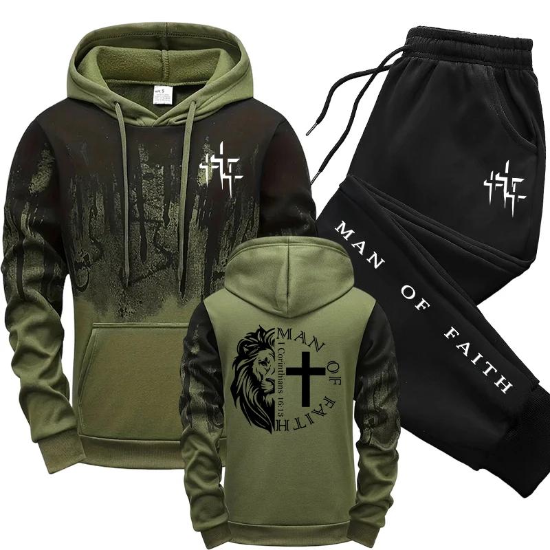 Man of Faith Pattern Men's Set - Winter Clothing For 评论和价格