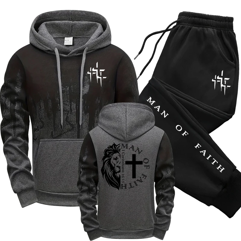 Man of Faith Pattern Men's Set - Winter Clothing For 评论和价格