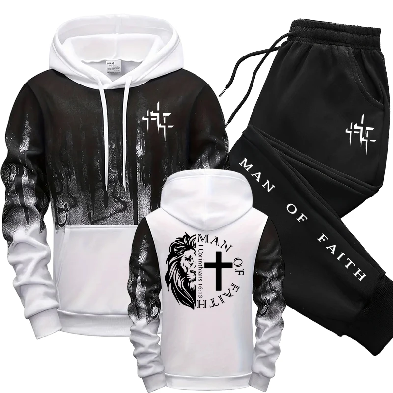 Man of Faith Pattern Men's Set - Winter Clothing For 评论和价格
