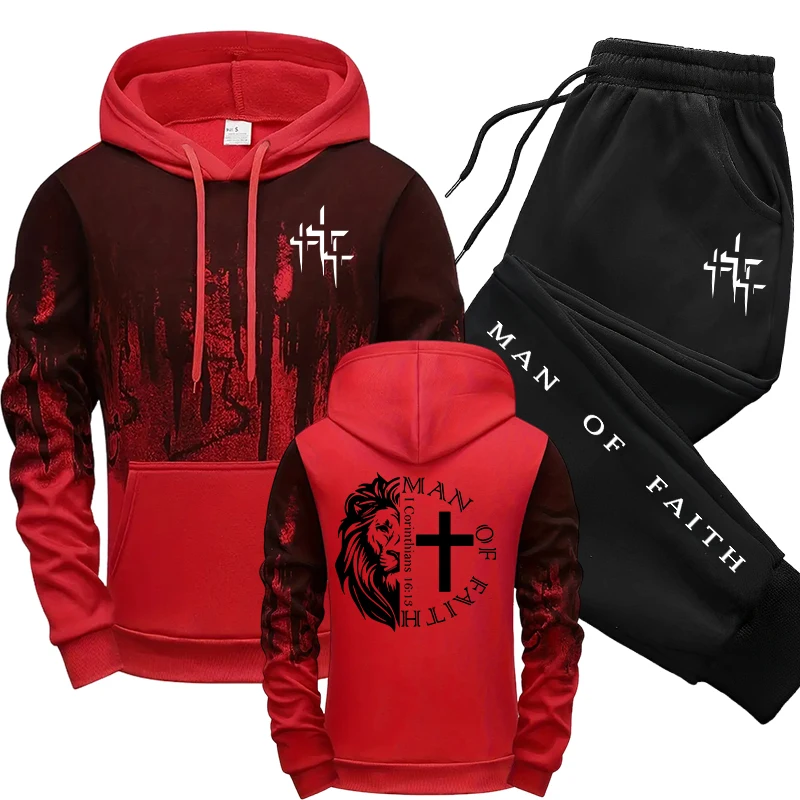 Man of Faith Pattern Men's Set - Winter Clothing For 评论和价格
